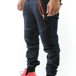 PREMIUM DENIM JOGGERS/TAPERED JEANS – INDIGO/RED