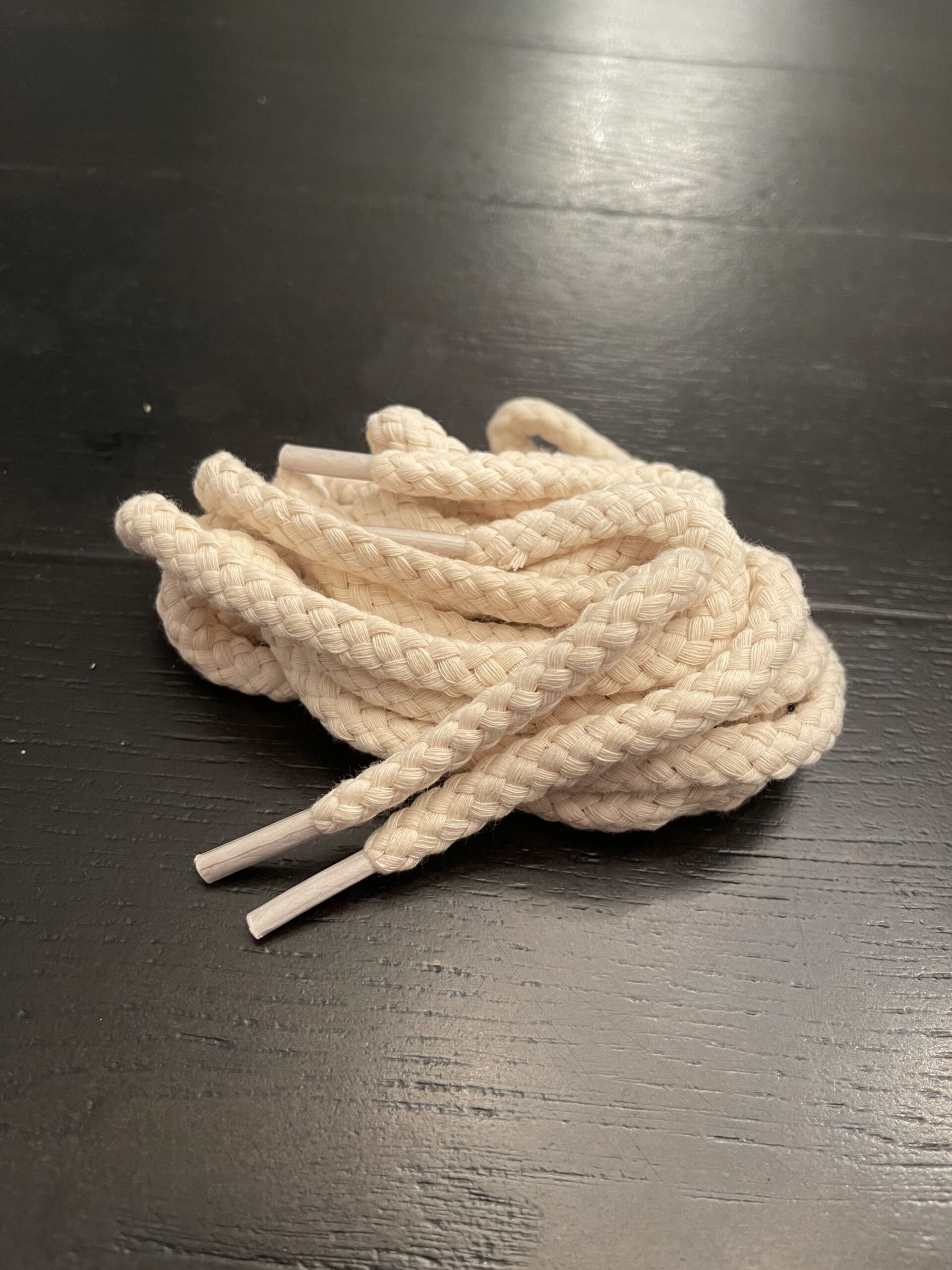Chunky Laces White with White Aglets Natural Cotton Rope Shoelaces
